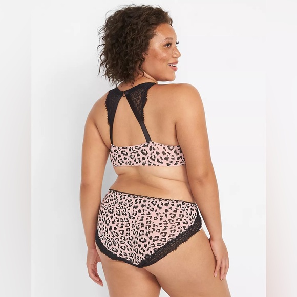 Cacique Lane Bryant Pink and Black Cheetah Print Cotton Pushup Matching Panty - Picture 4 of 7